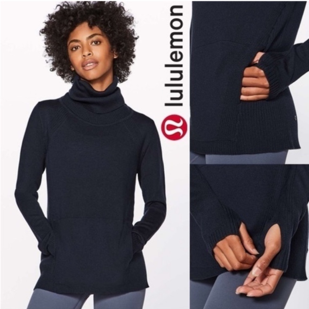 Lululemon Athletica Women's Navy Turtleneck Sweater Size 4 Navy Merino Wool